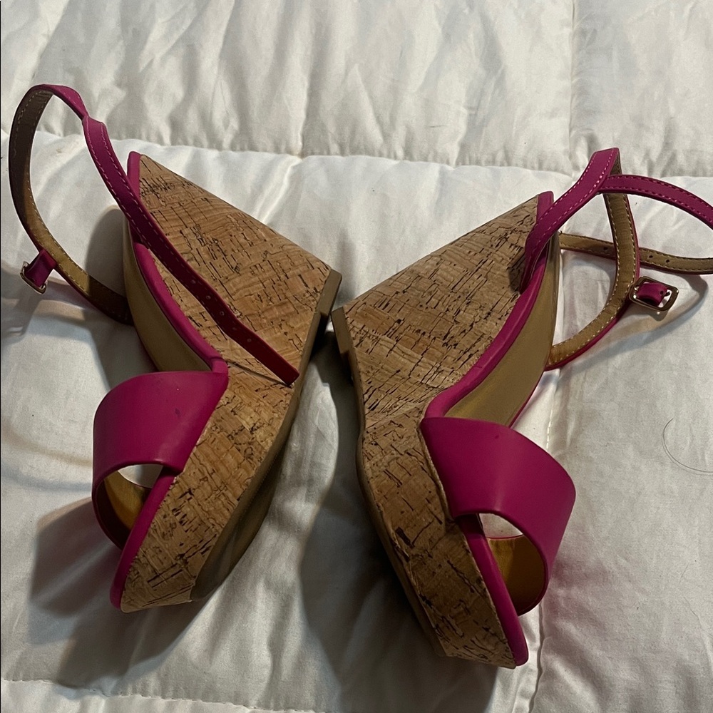 Y-Not Fuchsia Open-Toe Wedge Sandals with Ankle Strap